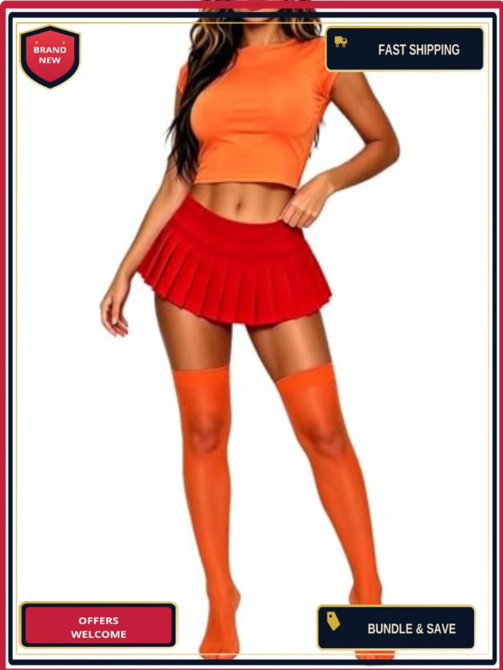 Women's Velma Costume Set Polyester Crop Top Mini Skirt Cosplay Halloween